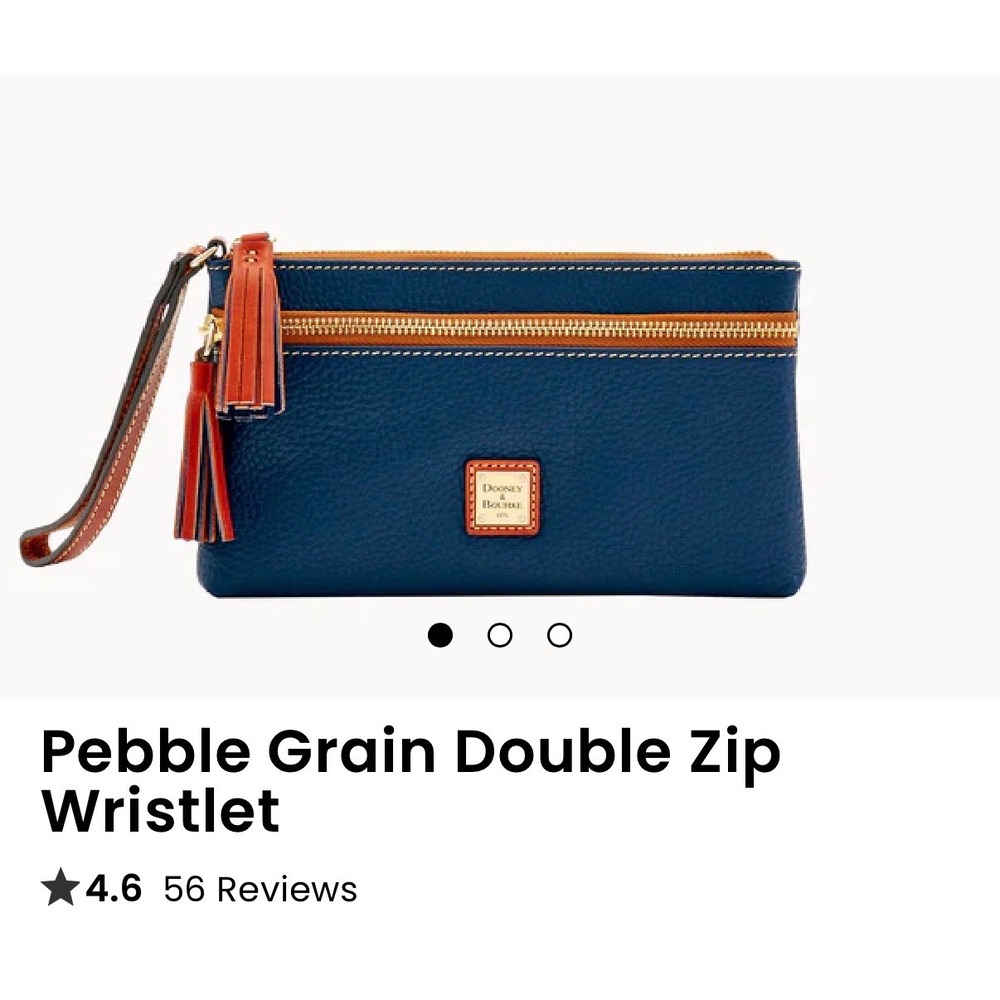 Dooney & Bourke $198 NWOT Pebble Grain Double Zip Wristlet Midnight Blue Leather